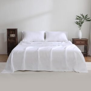 100% French Linen Sheet Set – Queen Size, 4-Piece (White)