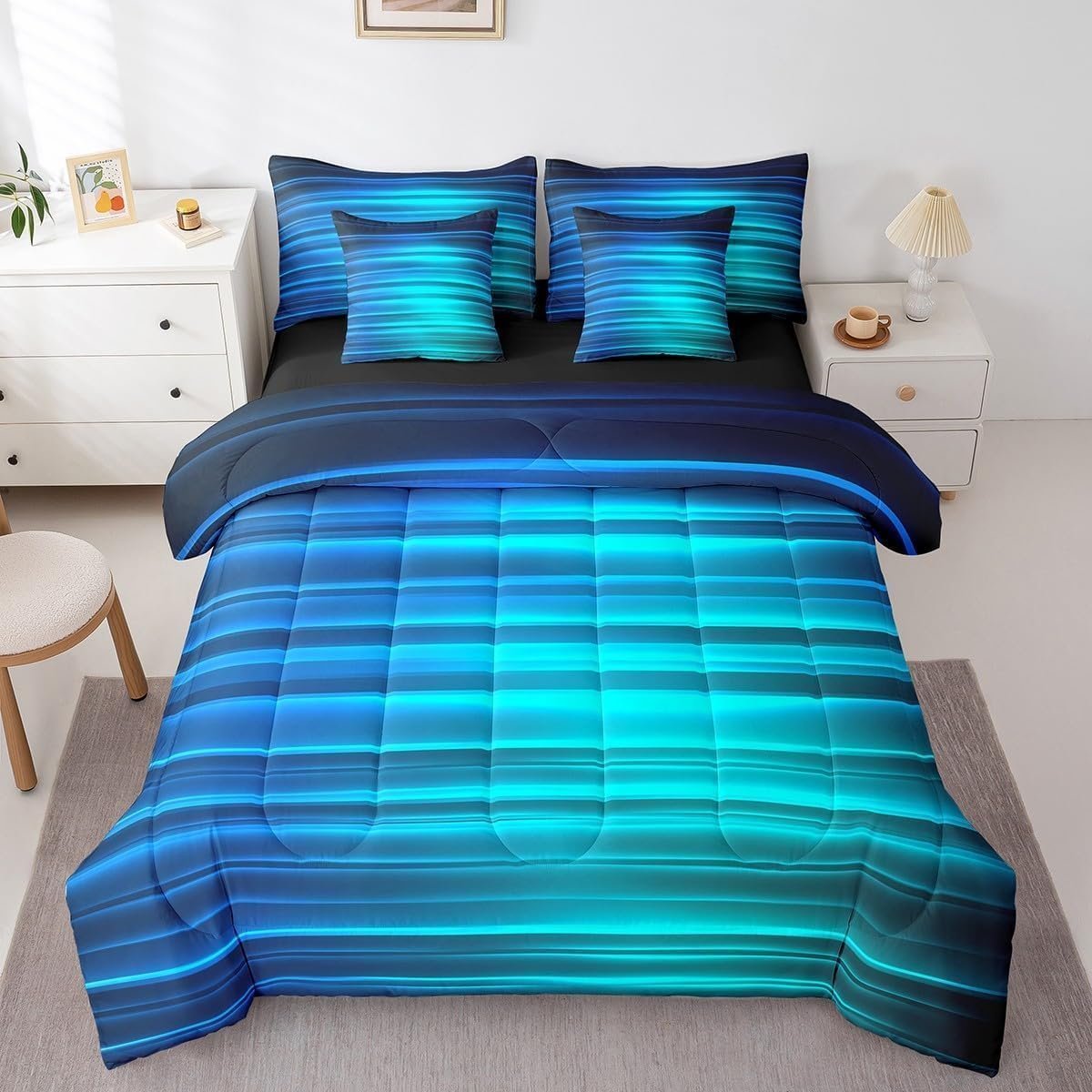 Kids’ Microfiber 6-Piece Bedding Set – Ombre Blue Black