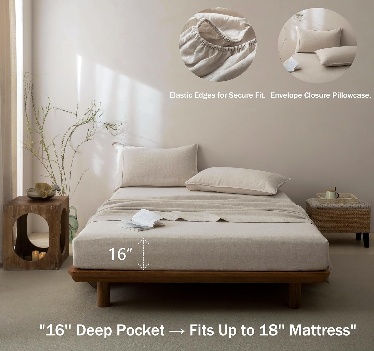 100% Pure French Linen Sheet Set – King Size (Natural) - Image 2